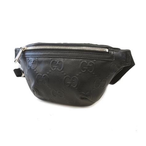 gucci 658582|Authentic GUCCI GG Embossed Leather Small Waist Bag Black .